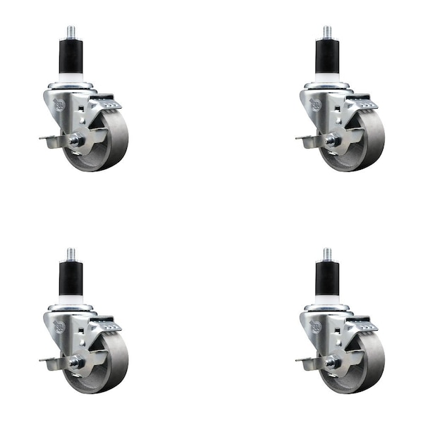 Service Caster 3'' Semi Steel Swivel 1-1/2'' Expanding Stem Caster Set with Brake, 4PK SCC-EX20S314-SSS-TLB-112-4 - main